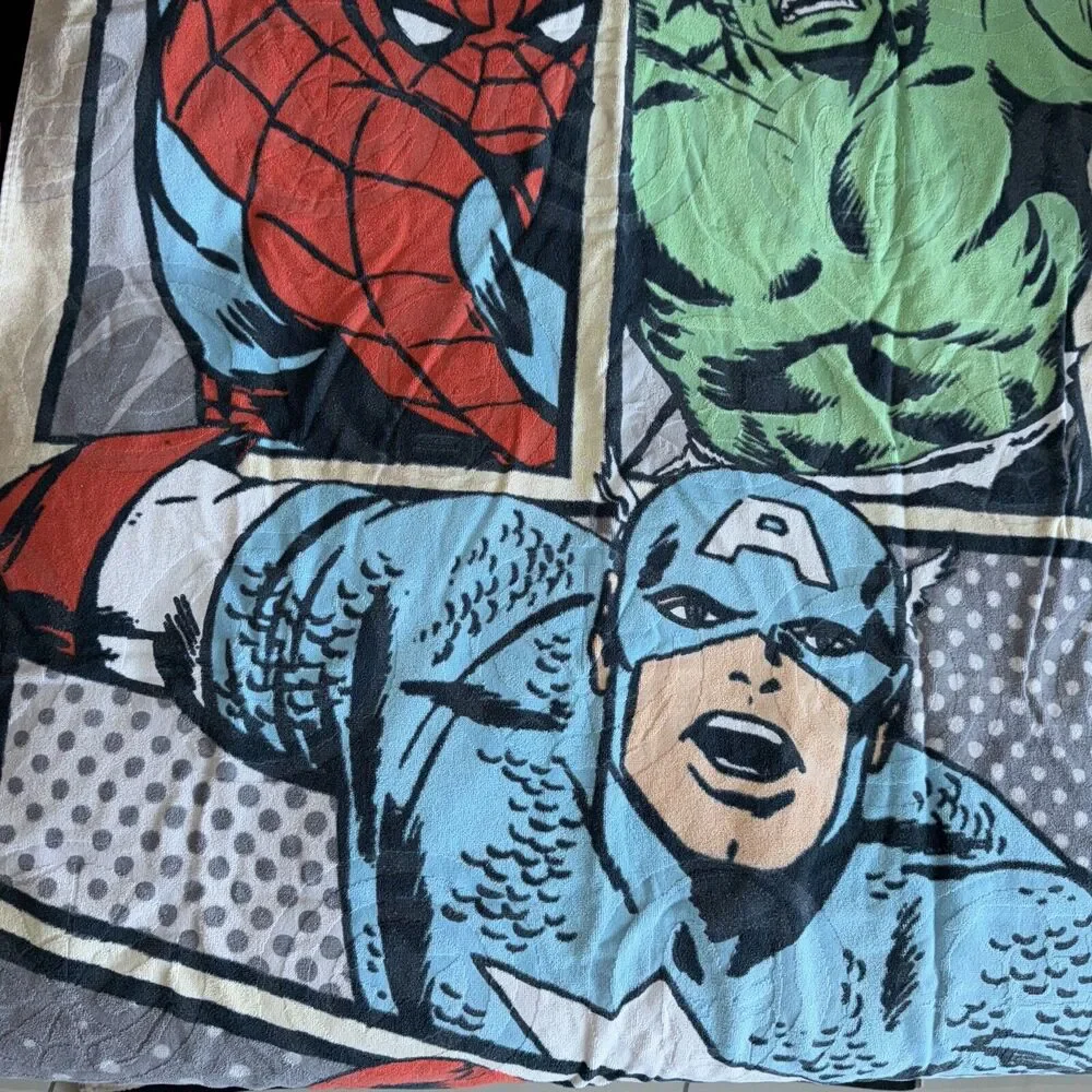 VNTG MARVEL The Avengers Beach Towel Hulk Spider Man Iron‎ Man Captain America